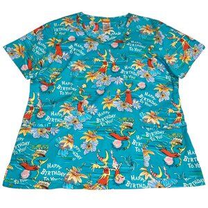 Scrub Top Cartoon Happy Birthday To You Hawaiian Themed Sz XL Dr. Seuss